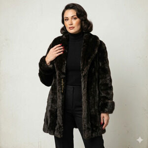 Vintage Monterey Fashions Faux Mink Fur Shawl Collar Coat Made in USA Large